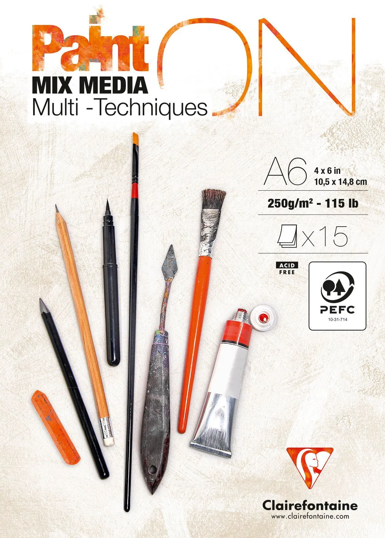 Paint-On Blok A6 250gram 15 ark hvidt papir, multi teknik, toplimet