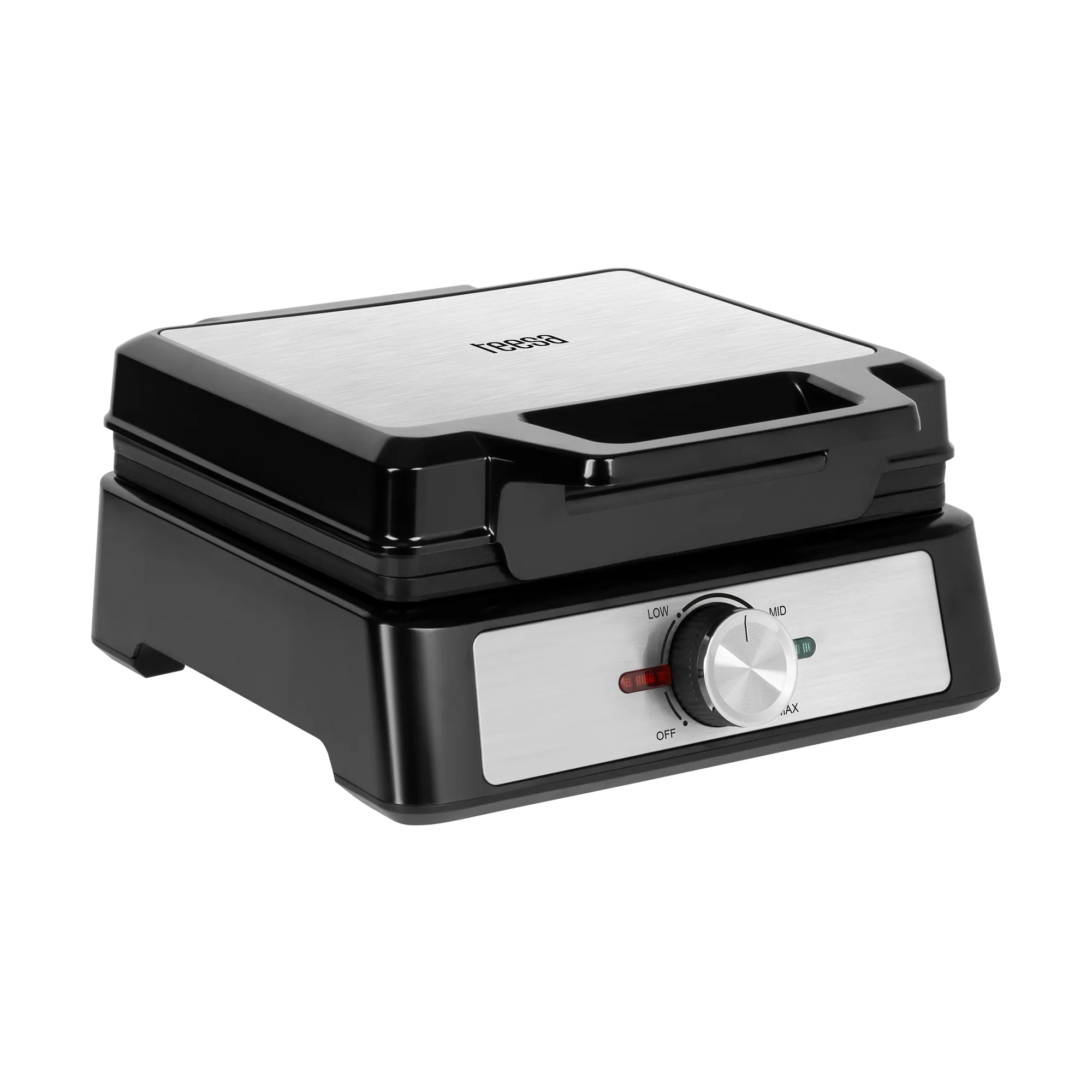 Teesa Wafelijzer zeer compact model 1600 Watt, 2 vafler, Rektangulær, Svart, Rustfritt stål, Aluminium, Rustfritt stål, 0,75 m, 1600 W