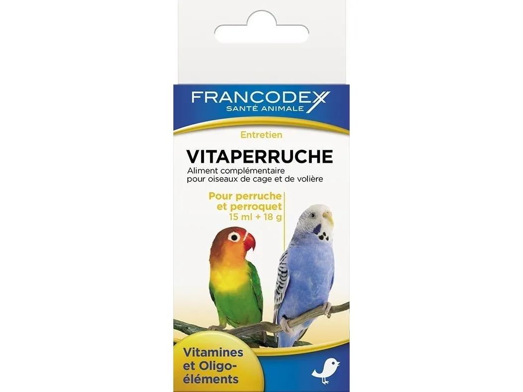 Francodex vitaminer for papegøyer, forbedrer fjærdrakt 15 ml + 18 g