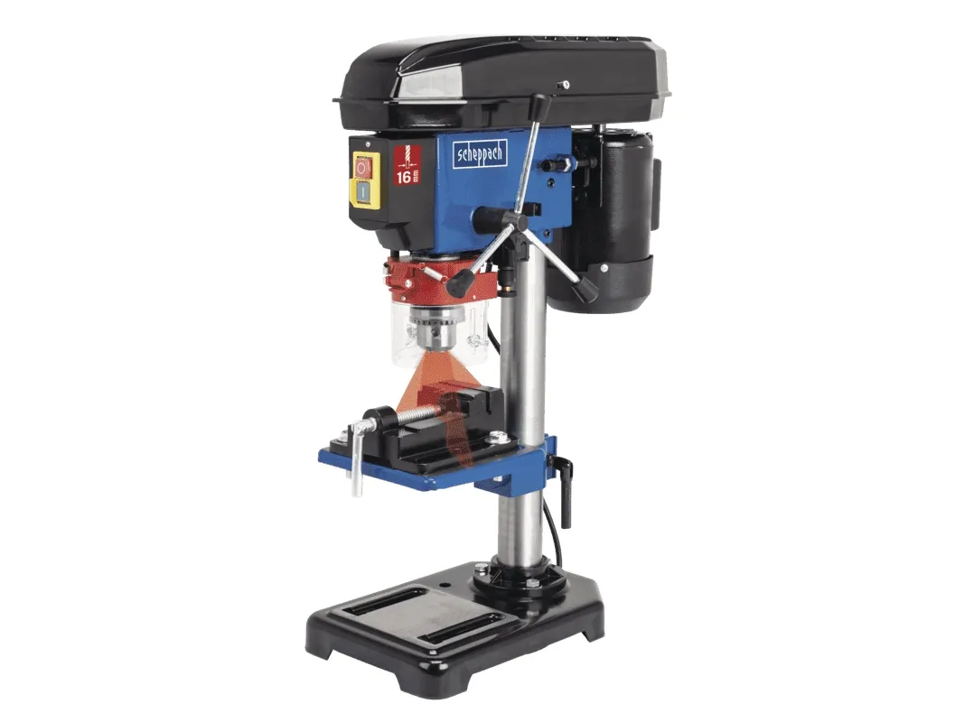 Scheppach DP16VLS, Søyleboremaskin for benkmontering, Blå, Grå, Stål, 1,3 cm, 160 x 160 mm, 500 W