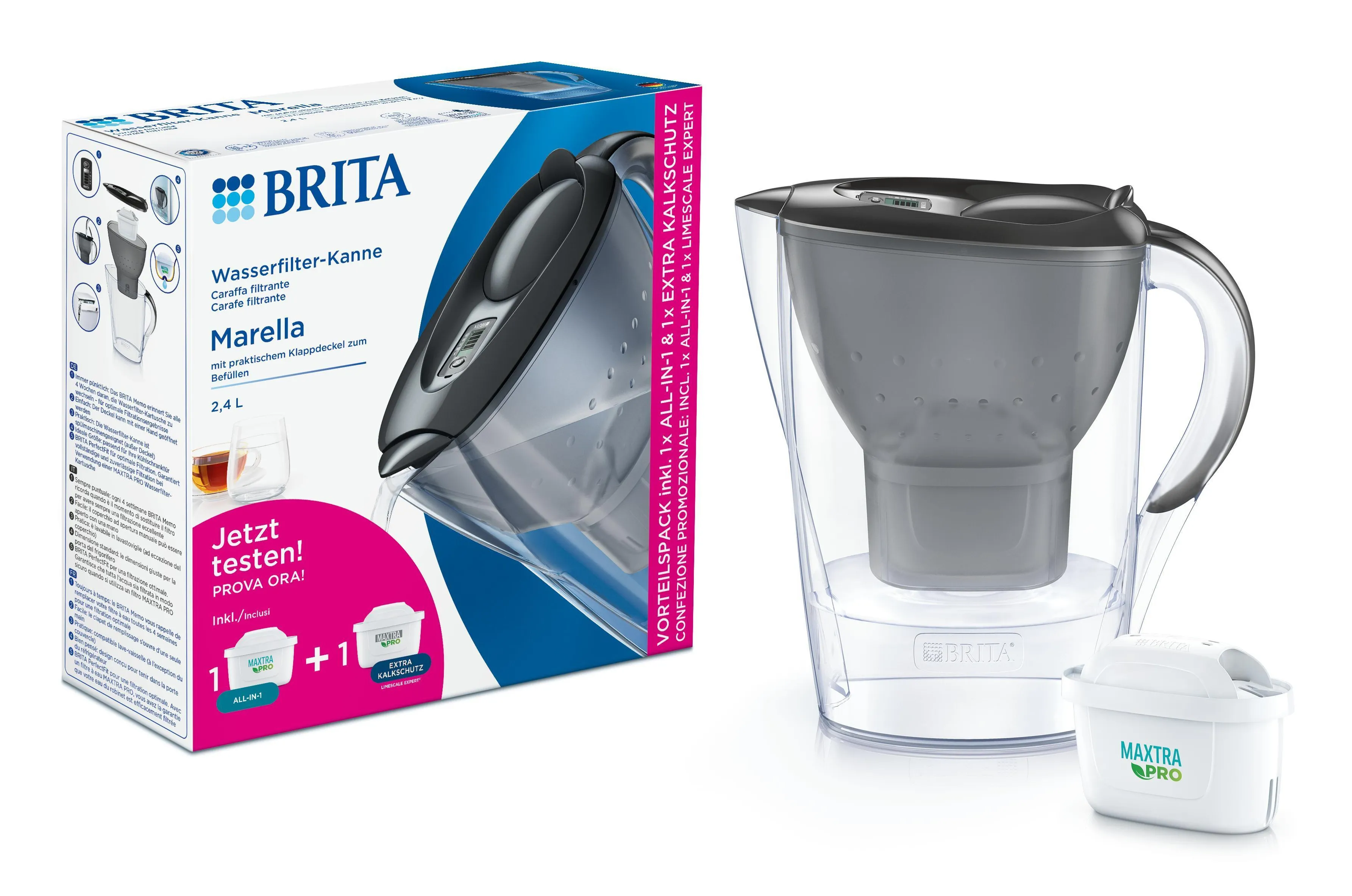 Brita Marella, Manuelt vannfilter, 2,4 l, Grafitt, Gjennomsiktig