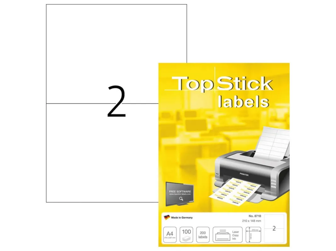 Etiketter TopStick 210x148 mm (A5) hvid - (100 ark x 2 stk.)