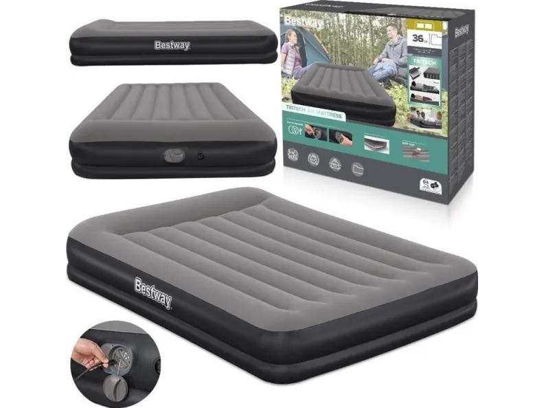 Bestway Tritech oppblåsbar madrass med innebygd USB-pumpe 152x203cm 671BU