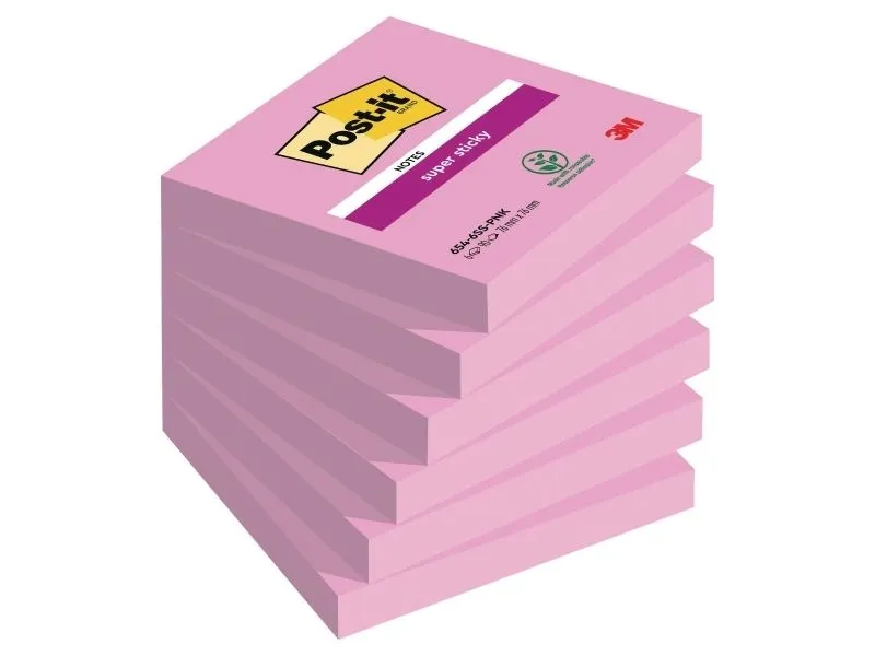 Post-it-klistrelapper POST-IT Super Sticky (654-6SS-PO), 76x76 mm, 1x90 ark, rosa
