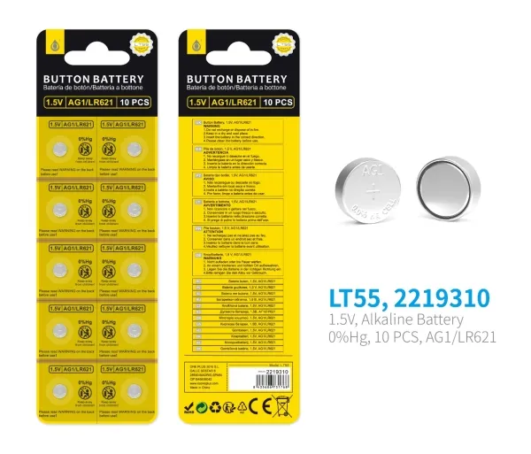 Knappecellebatteri LT55 pakke 10 - 1,5 V, AG1 / LR621