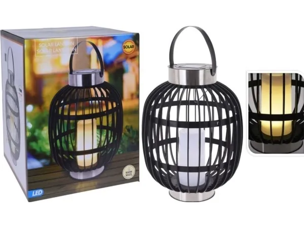 Solar hage LED lanterne med stearinlys, sort, 35 cm