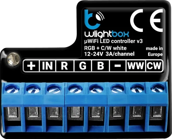 BL2 BLEBOX wLightBox v3 WiFi investeringsmodul, 1 binær inngang, 1 RGBW/CCT LED-utgang