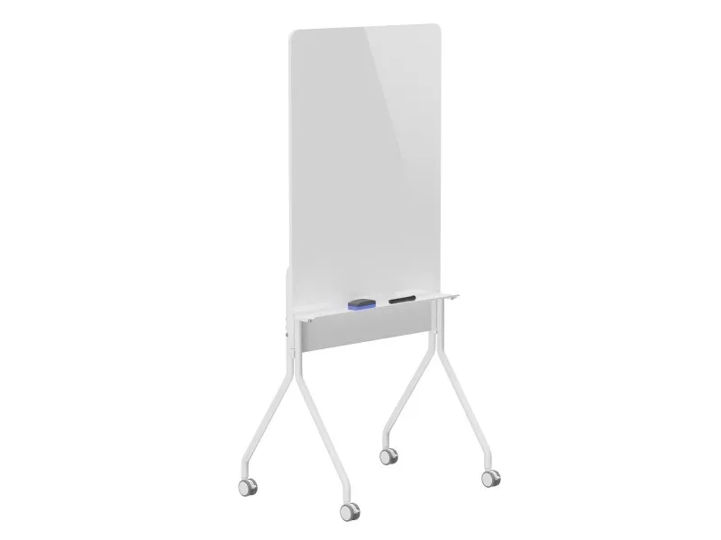 Ergo office mobil whiteboardholder, loddrett orientering, hvit, ensidig, hylle, tavlestørrelse 1190x790 mm