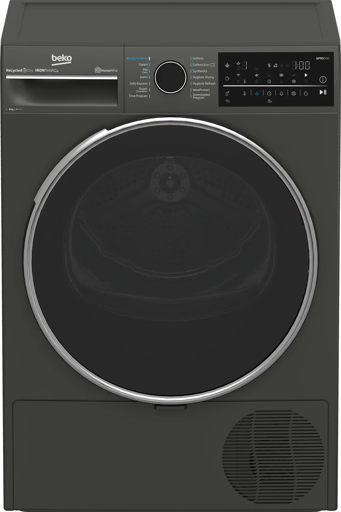 Beko B5T89243M, Frittstående, Frontmatet, Varme pumpe, Sort, Rotasjon, Berøringskontroll, Riktig/Høyre