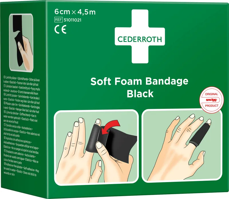 Bandage, Cederroth Soft Foam, sort, 6 cm x 4,5 m