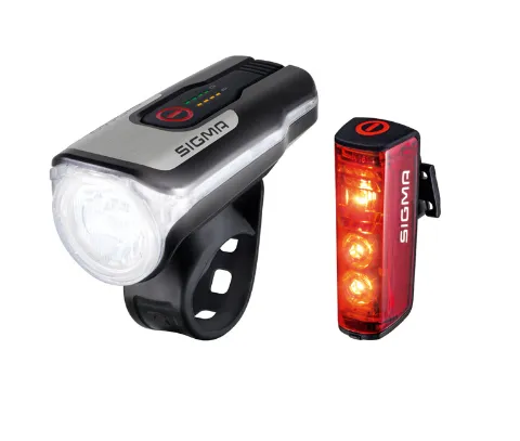 Sigma Sport Aura 80 + Blaze Set, Frontlys + baklys (sett), Sort, IPX4, LED, Rød/hvit, 80 lm