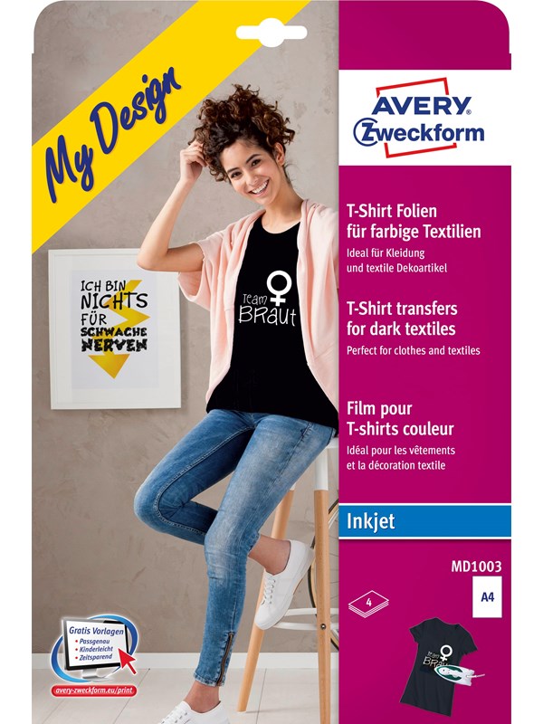 Avery Stryk på t-skjortetrykk for mørke materialer, 210 x 297 mm,