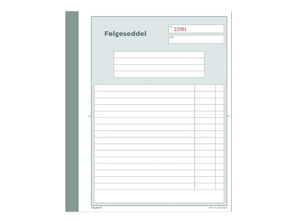 Mayland - Forsendelsesbok - 50 ark - 148 x 200 mm - triplikat - blåpapirkopi - nummerert