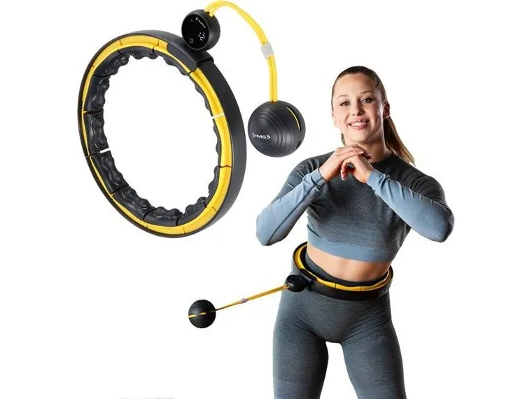 HMS HULA HOOP BLACK/YELLOW med magneter, tapp(er) i TPE og bøyle + HMS-teller
