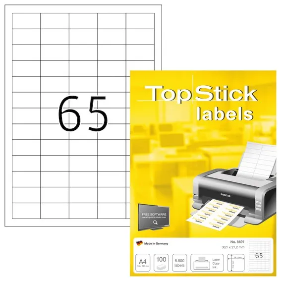 Etiketter TopStick 38,1x21,2 mm hvid - (100 ark x 65 stk.)