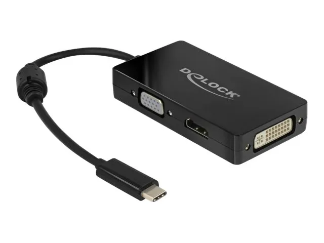 Delock - Ekstern videoadapter - USB-C - DVI, HDMI, VGA - svart