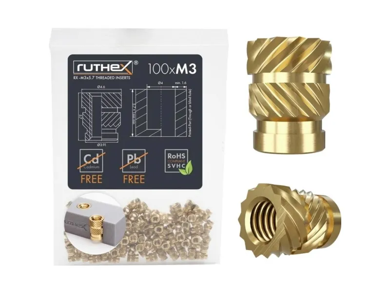 ruthex gjengeinnsats for (3D-printer): ABS-kompatible enheter, PLA-egnede enheter RX-M3x5.7 GE-M3x57-001