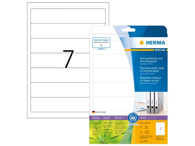 HERMA 10745, Hvit, Selvklebende skriveretikett, Utstanset etikett, Papir, Laser/Blekkskriver, Permanent