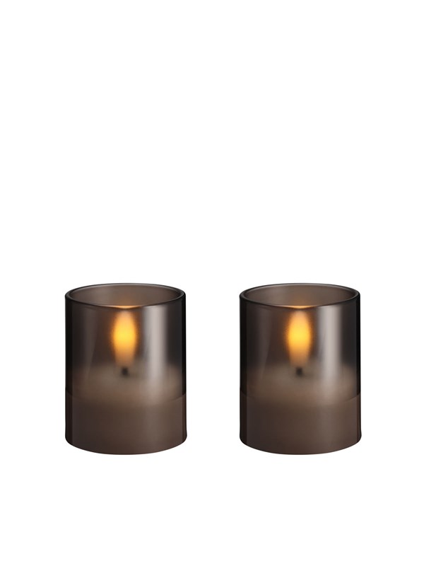 Moods & More LED glass candle - Hurricane - Charcoal - 47x57 mm - 2 pcs