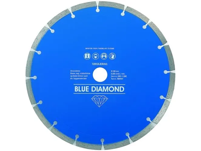 Carat Uni. klinge Ø180mm - Blue Diamond klinge, 10mm segment, tørskæring t/Rillefræser