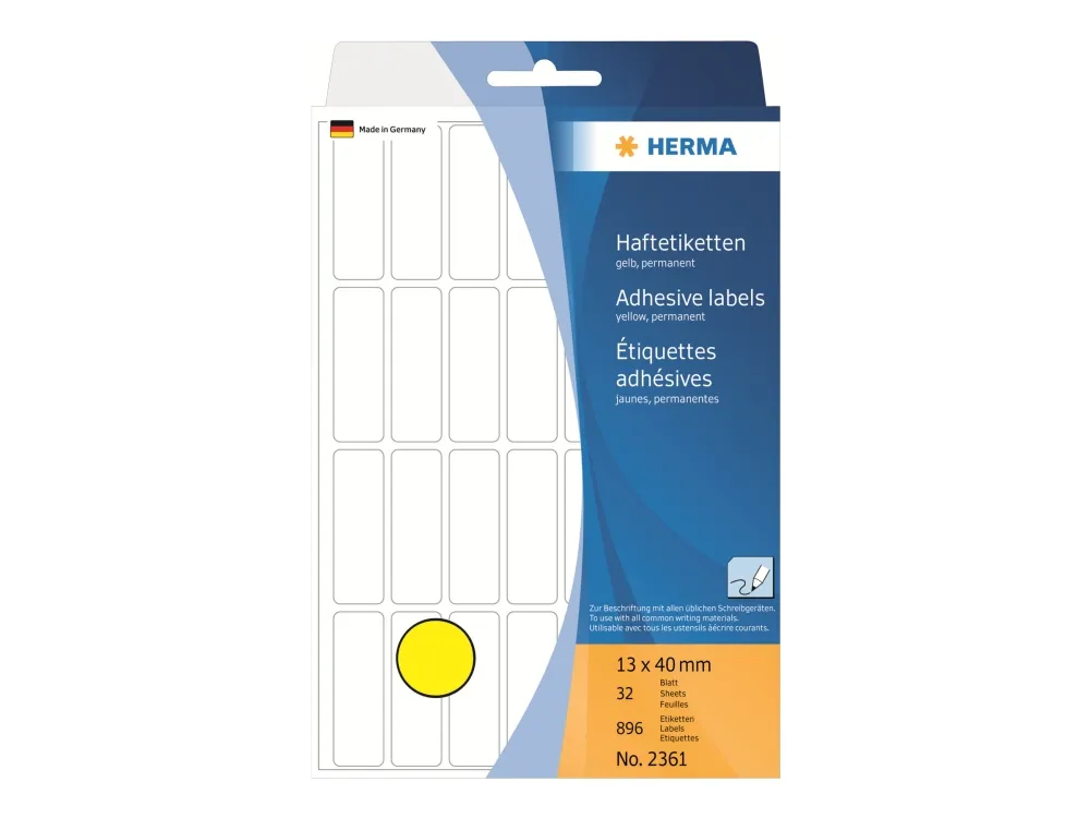 HERMA - Papir - matte - permanent klæbemiddel - gul - 13 x 40 mm 896 etikette(r) (32 ark x 28) etiketter