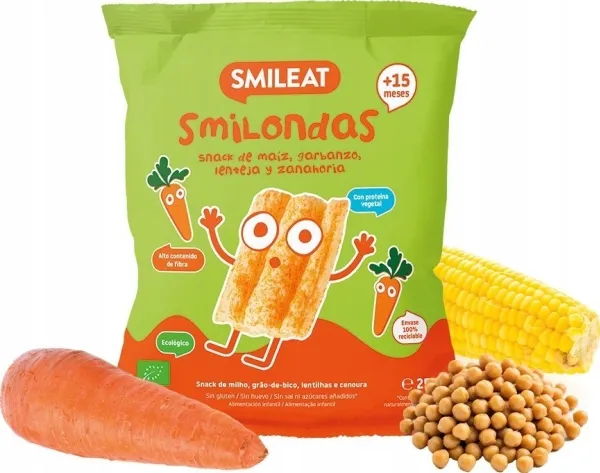 Smileat BIO* smilondas snacks med kikerter, mais og linser, gulrot 25 g