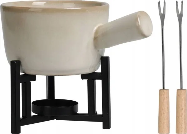 Home Styling Collection fondue-sett i steintøy, rundt fat i porselen, 2 gafler