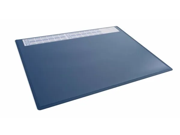 Skriveunderlag 650x500 mm blå med kalender og transparent dækplade PP
