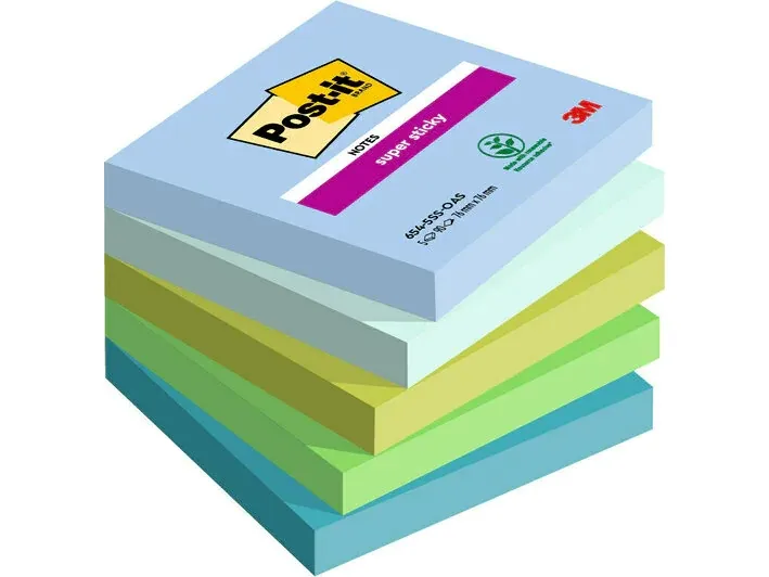 3M 654-5SS-OAS, firkant, Blå, Grønn, Papir, 76 mm, 76 mm, 90 ark