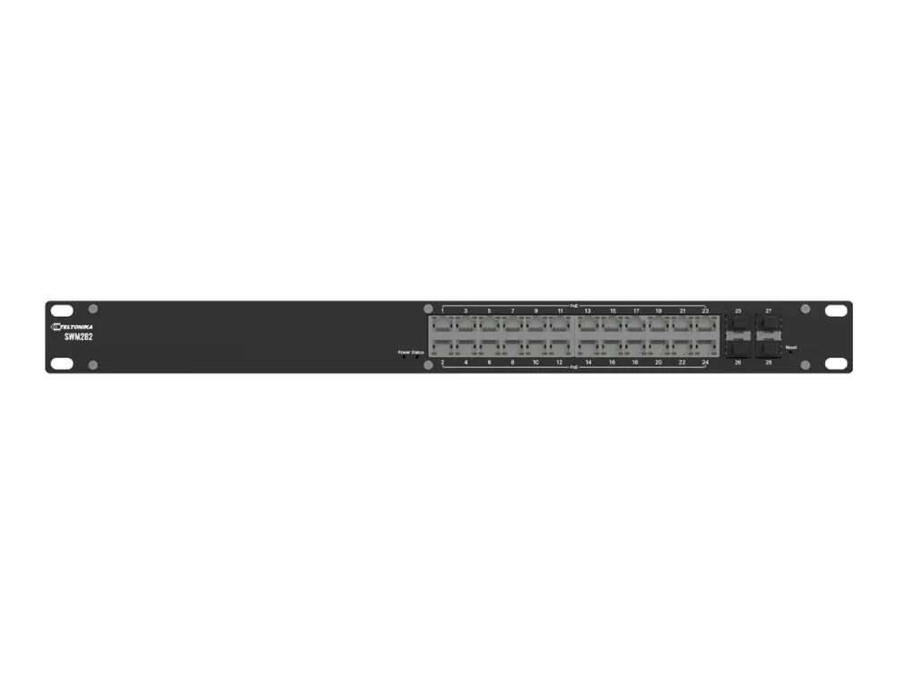 Teltonika SWM282 - Switch - L2+ - Styrt - 24 x 10/100/1000 (PoE+) + 4 x Gigabit SFP - rackmonterbar - PoE+ (300 W) - med 2 års RMS Management