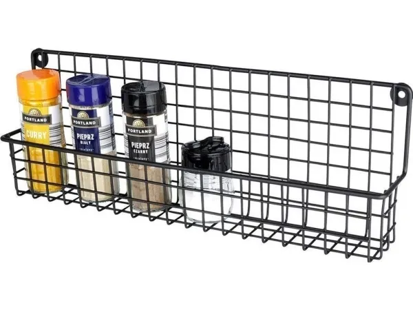 Vegg-hylle til krydder i metall svart loft 39,5x6,5x14 cm (229058)