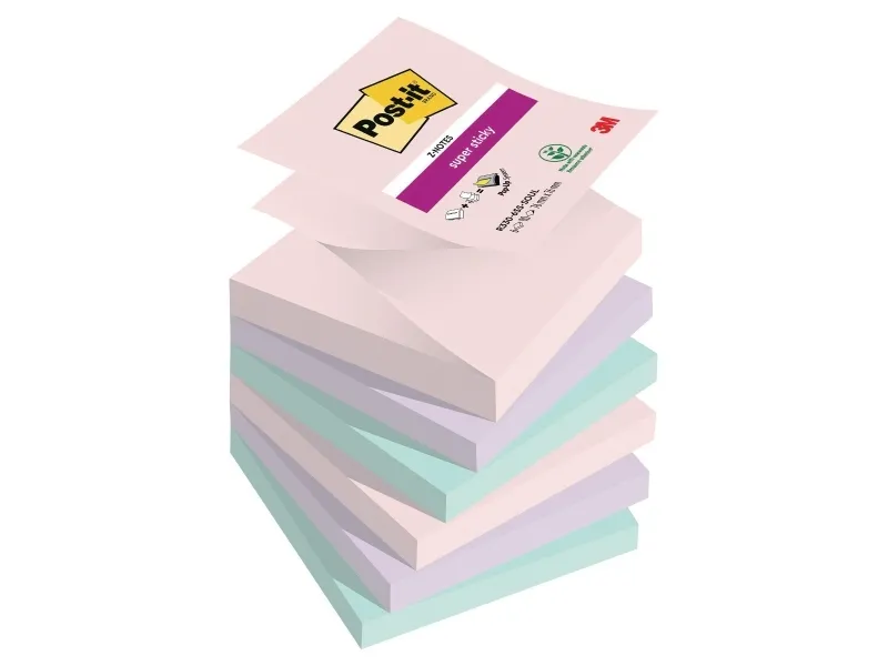 Post-it® Soulful Super Sticky Z-Notes 76x76 mm, med 6 stk. ass. farver