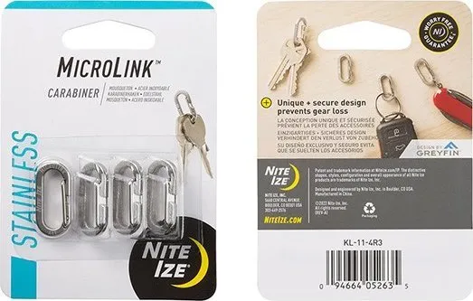NiteIze MicroLink karabinkrok i stål sølv 4 stk