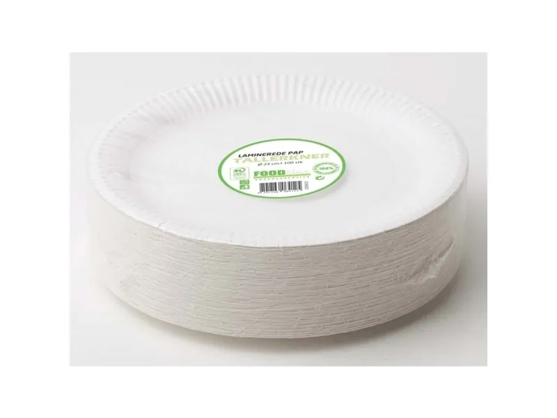 Tallerken frokost, Rund indvendig diameter 230.0 mm biologisk nedbrydeligt papir, hvid Compostable l