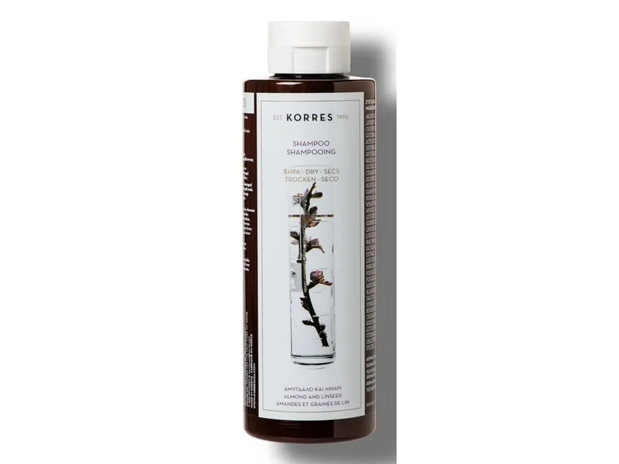 Korres mandel- og linfrøshampoo for tørt/skadet hår 250 ml