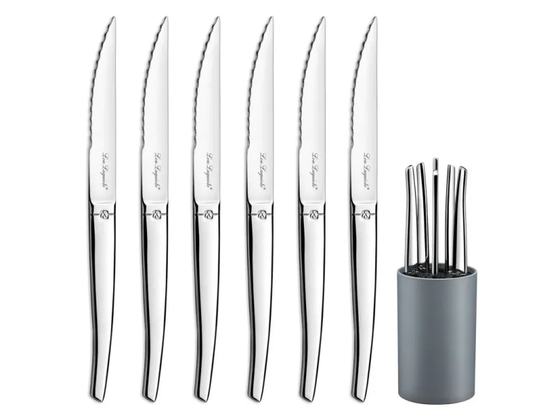 Amefa JET - 6-pc steak knives in grey block - mirror