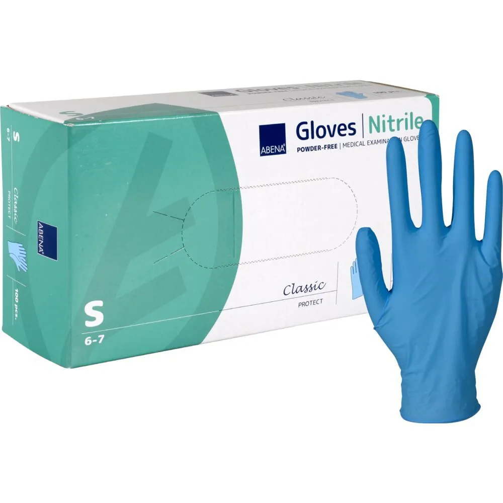 Undersøkelseshanske, ABENA Classic Protect, S, blå, nitril, pudderfri - (100 stk.)