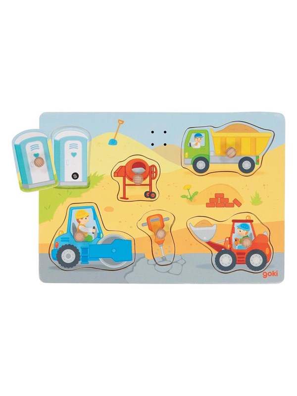 Goki Wooden Shape Puzzle Construction Site with Sound 6 pcs. Tre