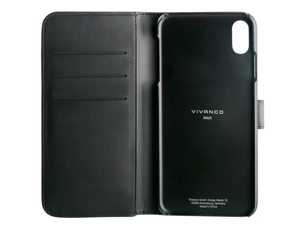 Vivanco Book case - Lommebok for mobiltelefon - fauxlær - svart - for Apple iPhone XS Max