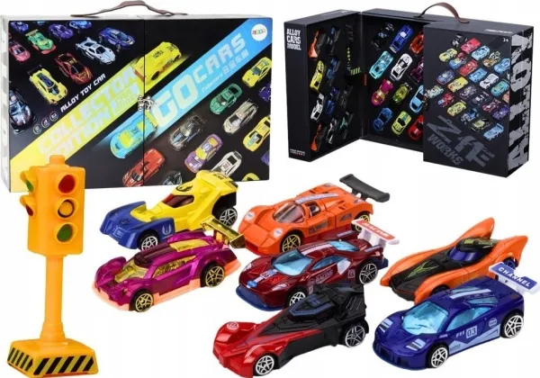 LeanToys bilsett i koffert – sportsbiler, signalering, veisett, 50 deler