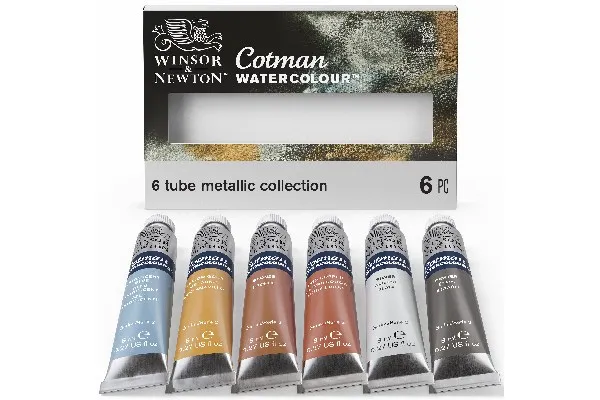 Cotman akvarellmaling 8 ml metallic-sett 6 stk (ass.)