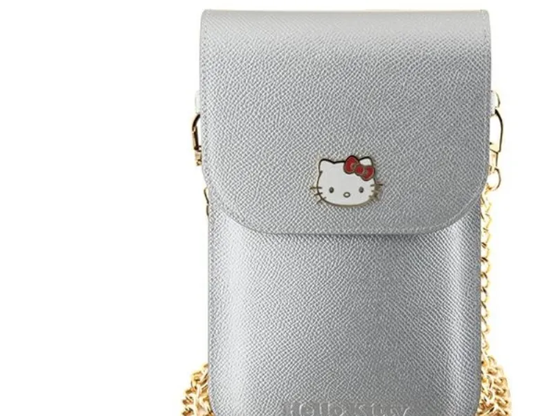 Hello Kitty håndveske HKOWBPGHDLMS sølv/sølv i skinn med metalllogo og kjede