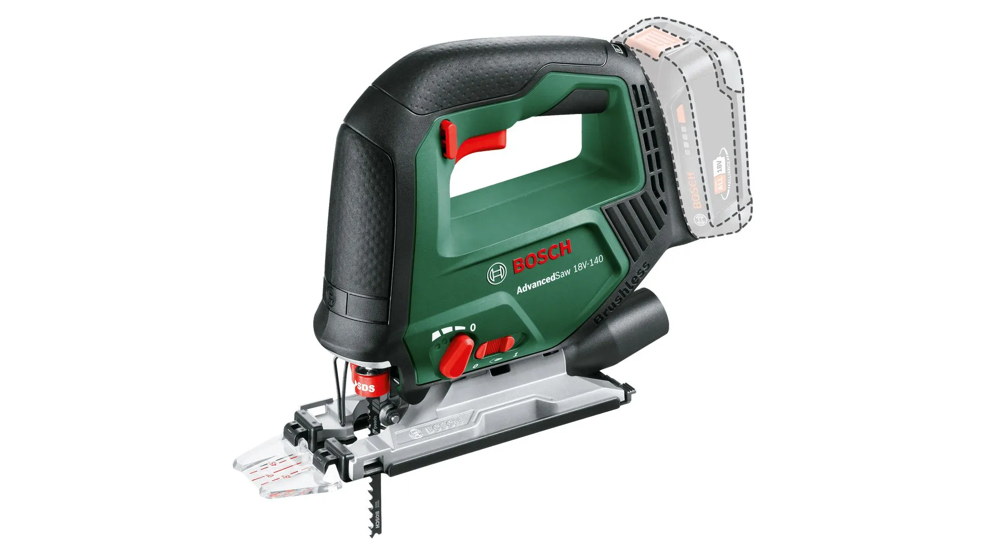 Bosch AdvancedSaw 18V-140, Toppgrep, Grønn, Aluminium, Stål, Tre, 3000 spm, 14 cm, 1 cm - SOLO