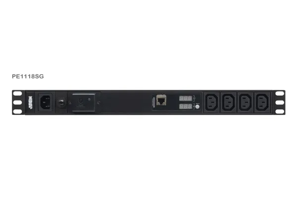 ATEN PE1118SG-AT-G, Grunnleggende, Målte, 1U, Sort, LCD, 18 AC-utganger, C13 kopling