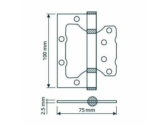 Stabilus dørhengsler 100x75x2.5 mm messingbelagt