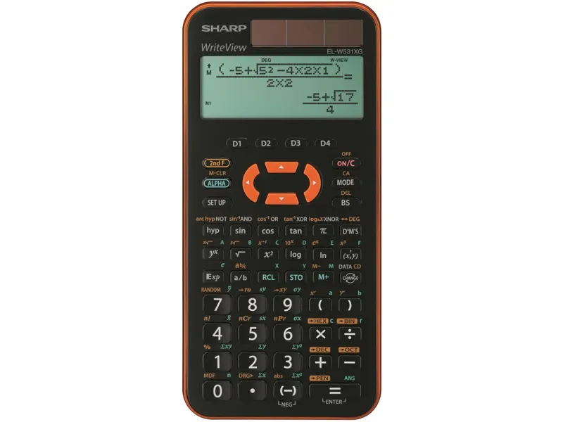 Sharp EL-W531XGYR, Lomme, Vitenskaplig, 2 linjer, Batteri/Solcelle, Svart, Oransje