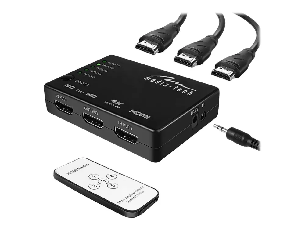 Media-Tech MT5207 - Video/audio switch - 5 x HDMI - stasjonær