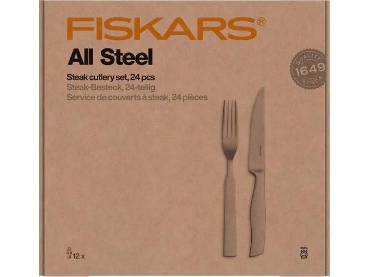 Fiskars stekeredskapssett i stål, 24 deler.