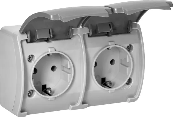 ORNO dobbel stikkontakt 2x2P+Z Schuko Aquatic IP44 grå