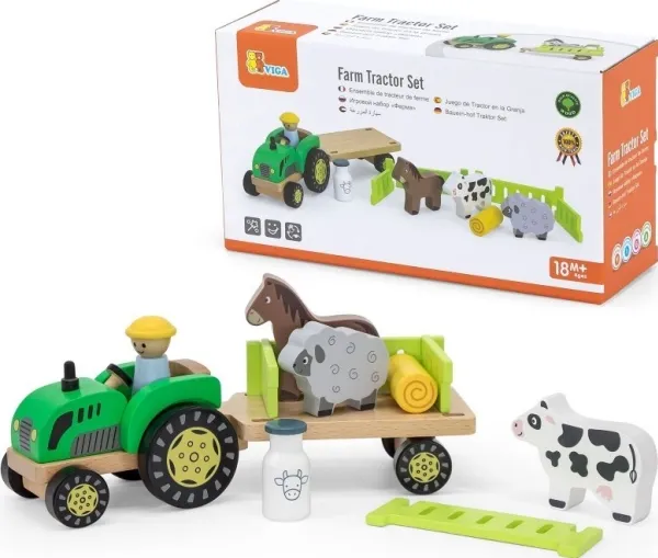 Viga Toys tretraktor med dyr Farm-innhegning